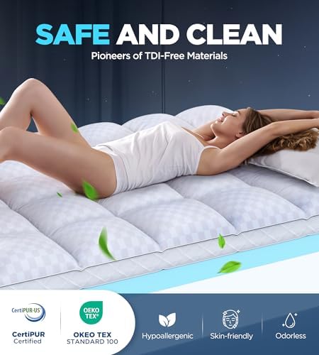 Biteany Dual Layer Mattress Topper Queen for Pain Relief and Support