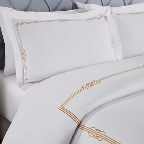 Superior Embroidered Cotton Duvet Cover Set King Size White
