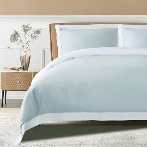 The Cotton Silk 100 Luxury Duvet Cover Set - Misty Blue White