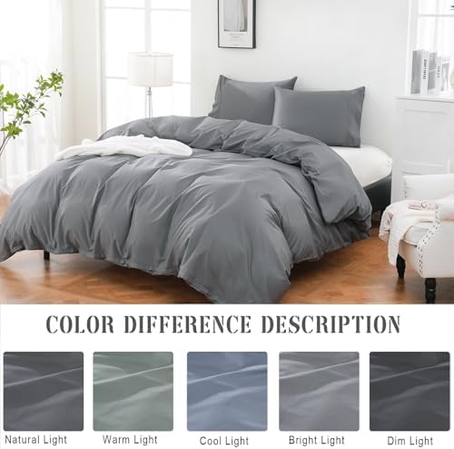 Organic Cotton Duvet Cover Set Cal King 3 Piece Grey