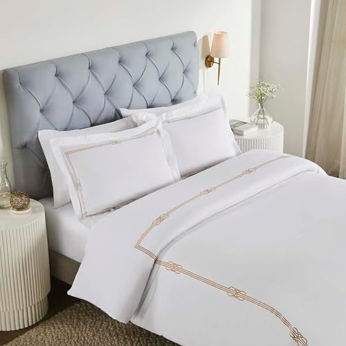 Superior Embroidered Cotton Duvet Cover Set King Size White