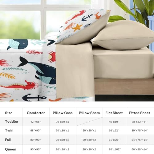 Nesker 7 Pcs Comforter Set for Kids Ocean Animal Themed