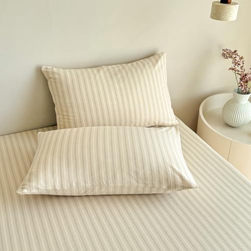 PinkMemory Beige Striped Duvet Cover Set King