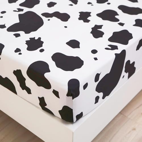 SDY 3PCS Cow Print Fitted Sheet Set Queen Size