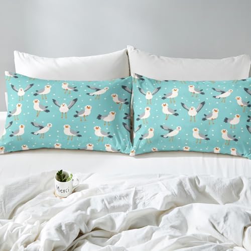 Feelyou Kids Seagull Sheet Set with Deep Pockets and Polka Dots Design