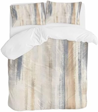Onekaccu Beige Grey Duvet Cover Set Cal King Size 3 Piece