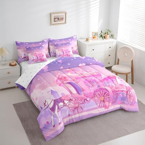 Feelyou Kids Princess Carriage Pink Comforter Set
