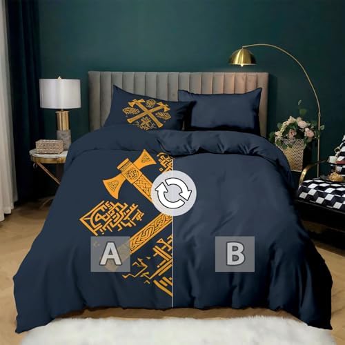 Twin Duvet Cover Set with Viking Theme and Zipper Closure