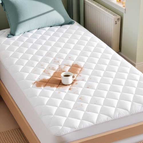 Bedsure Twin XL Mattress Pad - Waterproof Soft Deep Pocket 22 Inch Fit White