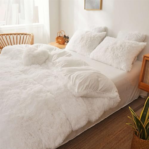 Fluffy White Comforter Set Twin Size 2 Pieces