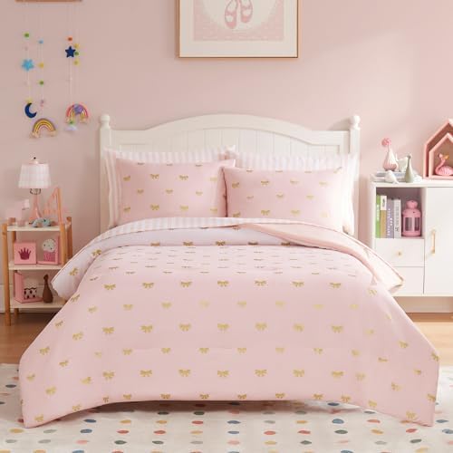 Wink Deer Pink Gold Bow Comforter Set 7-Piece