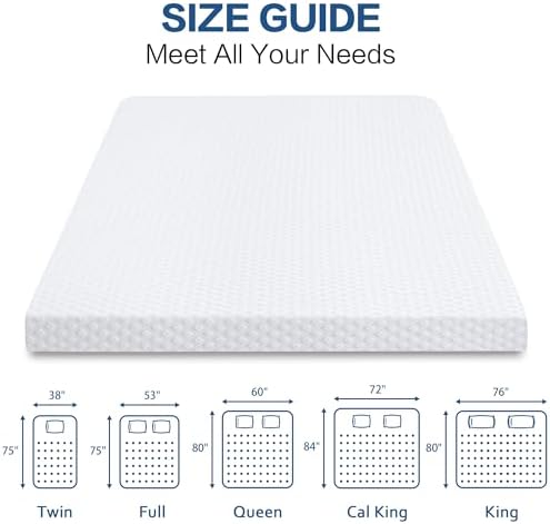 BEDHOURS Cooling Gel Memory Foam Mattress Topper Queen Size