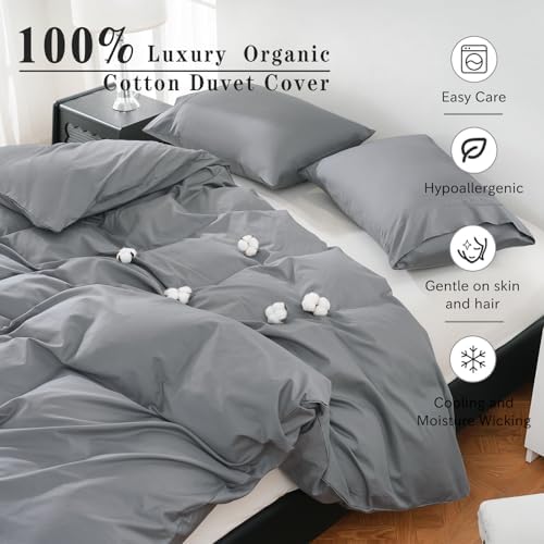 Organic Cotton Duvet Cover Set Cal King 3 Piece Grey