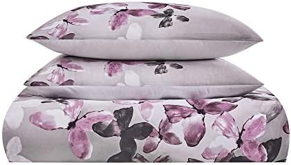 2 Piece Cotton Comforter Set Twin XL with Purple Grey Botanical Design