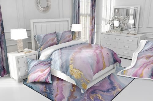 Erosebridal Purple Gold Marble Duvet Cover Set 3 Pcs Queen