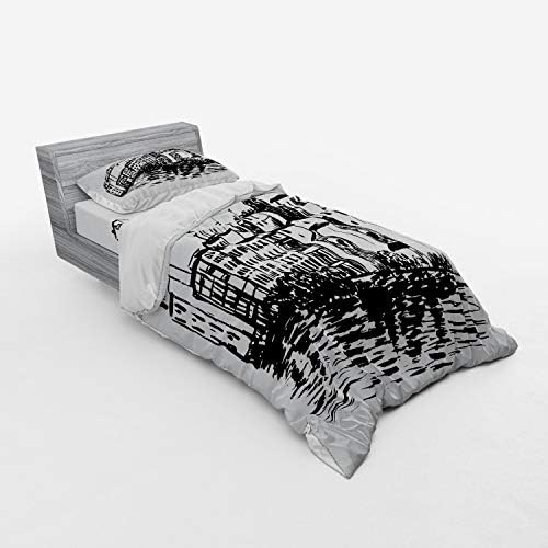 Ambesonne Venetian City Sketch Bedding Set 3 Piece Twin XL Black White