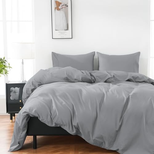 Organic Cotton Duvet Cover Set Cal King 3 Piece Grey