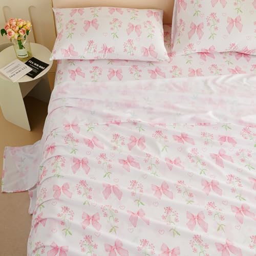 Jolusere Bowknot Sheet Set Queen Kids Soft Microfiber