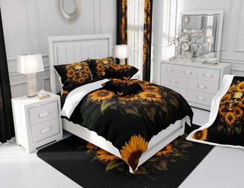 Homewish Boho Skull Duvet Cover Set King Size 3Pcs