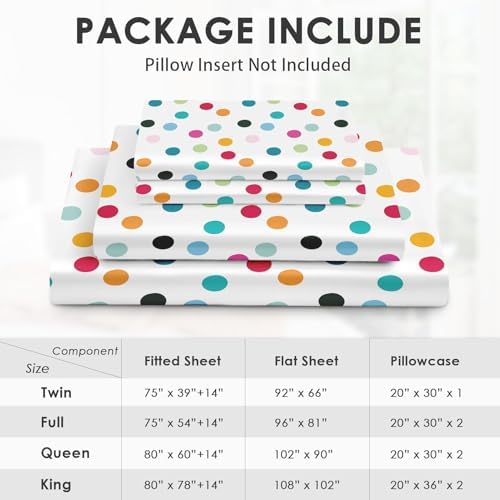 4 Pcs Fitted Sheet Set Full Size with Polka Dots