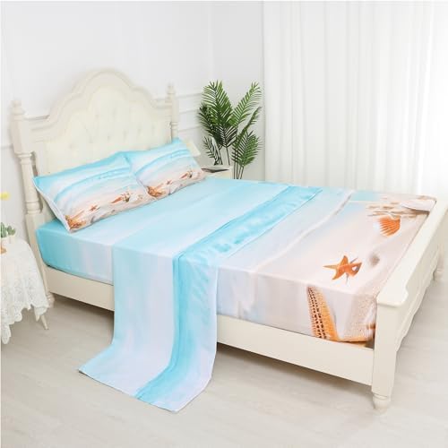 FUYEUN Coastal Blue Queen Bedding Set with Starfish Design