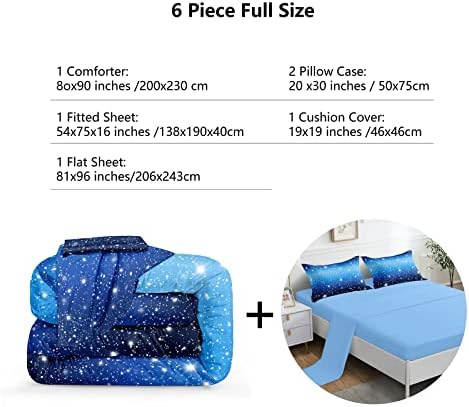 ROWADALO 6 Piece Blue Gradient Glitter Comforter Set Full Size