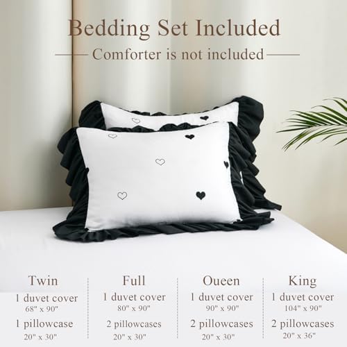 Jolusere Black White Heart-Shaped Duvet Cover Set Queen