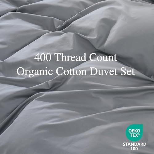 Organic Cotton Duvet Cover Set Cal King 3 Piece Grey
