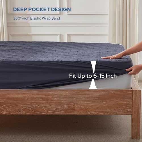 BEDLORE Waterproof Mattress Protector with Deep Pocket and Classic Coin Quilt Pattern