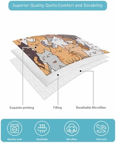 Stongaro Quilt Twin XL Cartoon Cat Comforter Set 3 Pieces