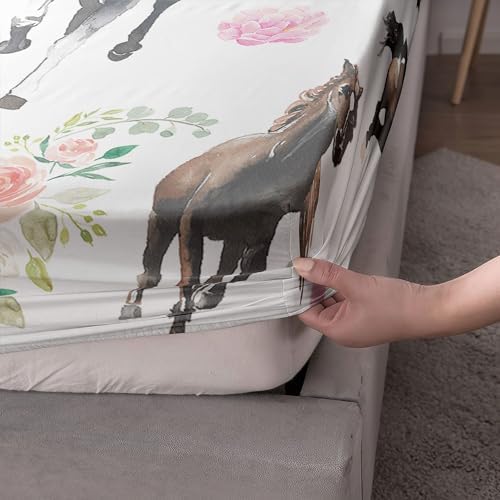 Kids Horses Flowers Sheet Set 4 Pcs Full Size
