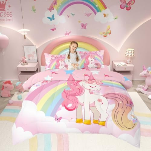 Erosebridal Rainbow Unicorn Comforter Set