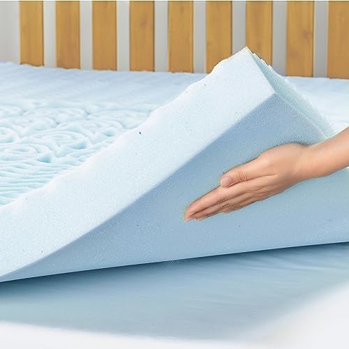 Mellow 4 Inch 5-Zone Memory Foam Mattress Topper Twin XL Blue