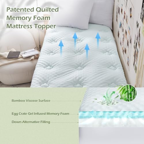 Hansleep Twin Mattress Topper Bamboo Viscose Memory Foam