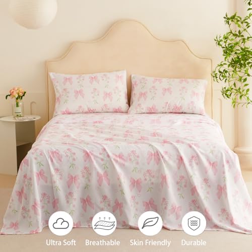 Jolusere Bowknot Sheet Set Queen Kids Soft Microfiber