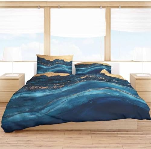 Teal Blue Ocean Duvet Cover Cal King Set with Zipper and Pillowcases