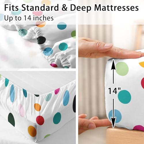 4 Pcs Fitted Sheet Set Full Size with Polka Dots