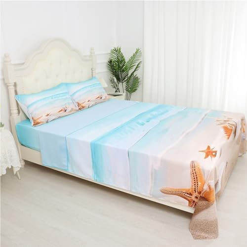 FUYEUN Coastal Blue Queen Bedding Set with Starfish Design