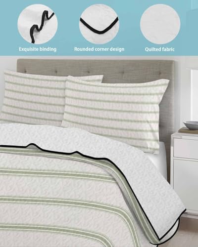 Stongaro Twin XL Quilt Set Sage Green Striped 3 Pieces
