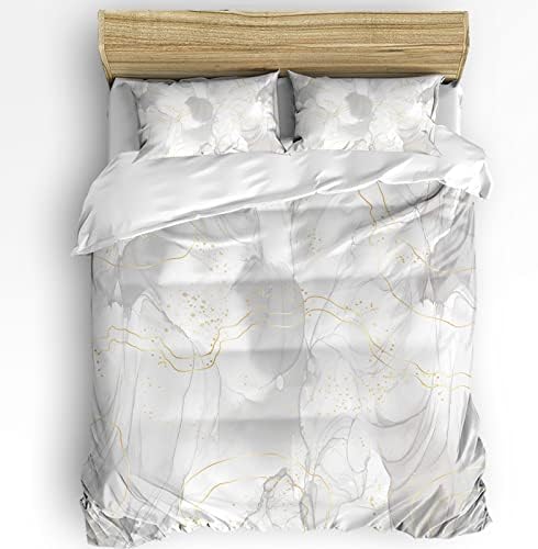 LooPoP Duvet Cover Set California King Grey Marble 3 Pc