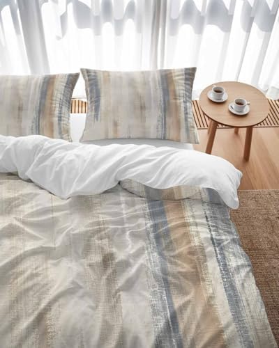 Onekaccu Beige Grey Duvet Cover Set Cal King Size 3 Piece