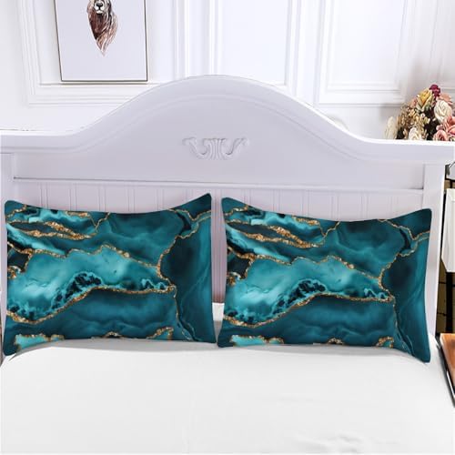 BAFABUI Teal Blue Marble Duvet Cover Set