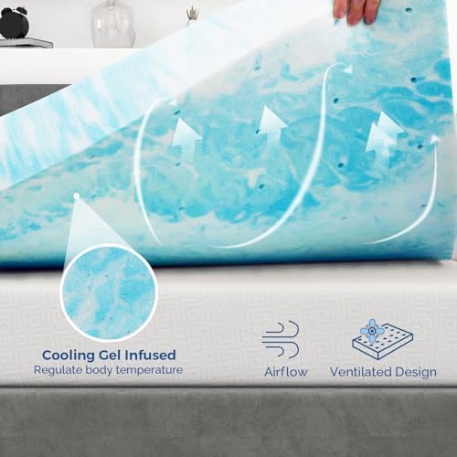 IULULU 3 Inch Gel Memory Foam Queen Mattress Topper
