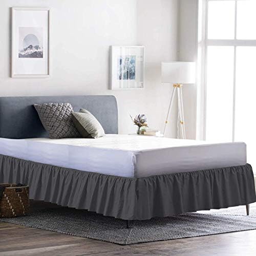 Neem Linen Ruffle Gathered Bed Skirt Dark Grey 6 Inch Drop