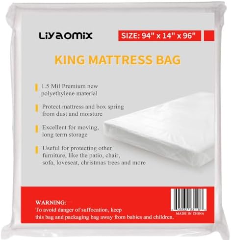 Liyaomix King Mattress Bag 15 Mil Clear Plastic Encasement