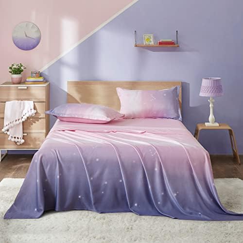 Dinjoy Queen Size Rainbow Ombre Pink Purple Sheet Set 4 Pieces