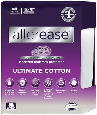 AllerEase Ultimate Allergy Protection Zippered Mattress Protector Full Size White