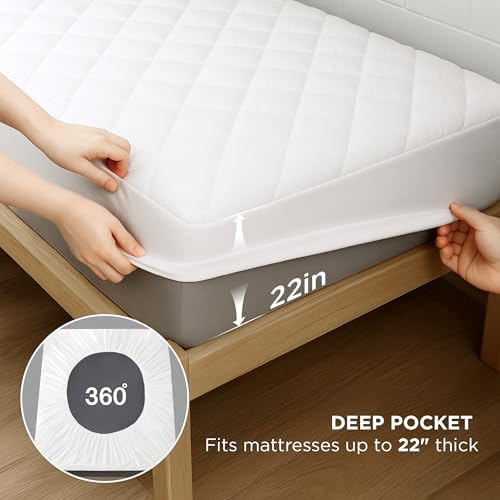 Bedsure Twin XL Mattress Pad - Waterproof Soft Deep Pocket 22 Inch Fit White