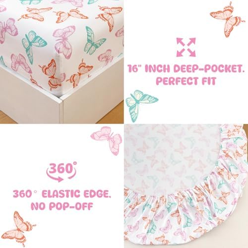 MICORAL Kids Full Sheet Set Butterfly 4 Piece