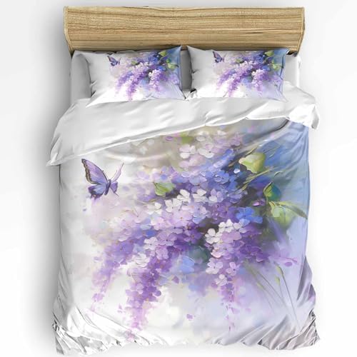 Sabolny Purple Lavender Butterfly Cal King Duvet Cover Set